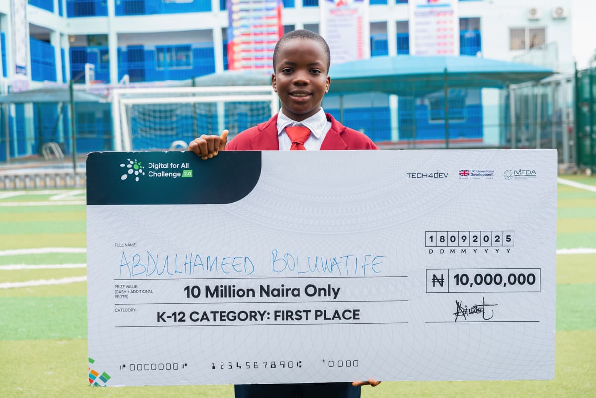 Abdulhameed Boluwatife Ibrahim, 16, winner of the ₦10m Digital For All Challenge